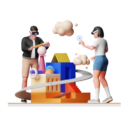 Free People Building Metaverse  3D Illustration