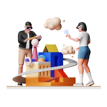 Free People Building Metaverse  3D Illustration