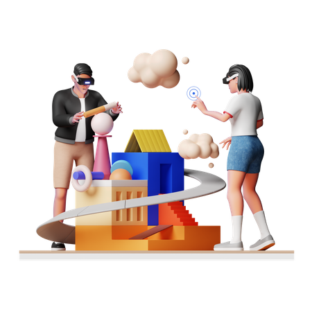 Free People Building Metaverse  3D Illustration