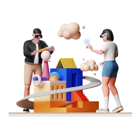 Free People Building Metaverse 3D Illustration
