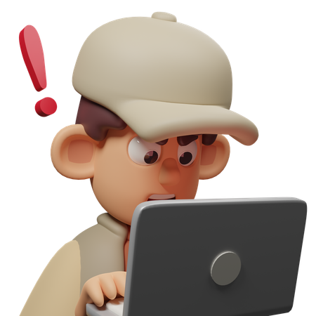 Free Personaje con expresión de sorprendido con la computadora portátil  3D Icon