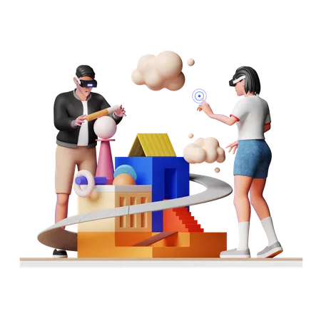 Free Pessoas construindo metaverso  3D Illustration