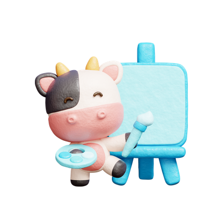 Free Pintura de vaca fofa em tela  3D Icon