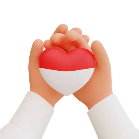 Free Hands holding a heart in the colors the flag of Indonesian 3D Icon