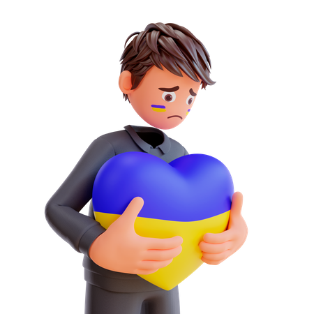 Free Segurando o coração da bandeira da Ucrânia  3D Icon