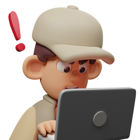 Free Shocked With Laptop Expression Character  3D Icon