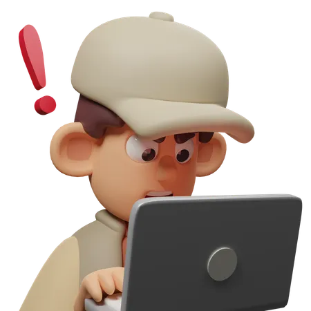 Free Shocked With Laptop Expression Character  3D Icon