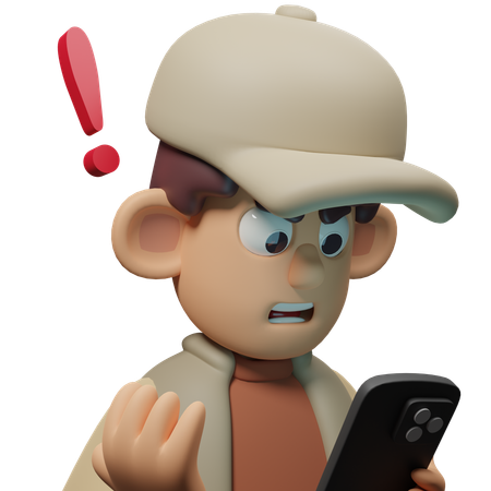 Free Shocked With Phone Expression Character  3D Icon