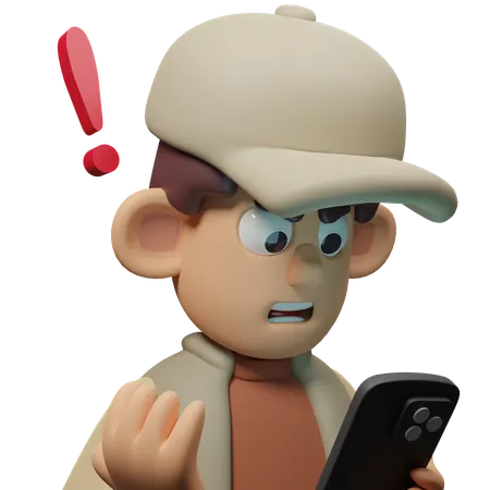 Free Shocked With Phone Expression Character  3D Icon