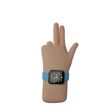 Free Mão com banda inteligente mostrando sinal de arma de dedo  3D Illustration