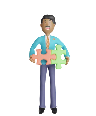 Free South Indian businessman holding puzzle piece  3D Illustration