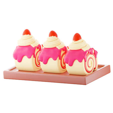 Free Strawberry Swiss Roll  3D Icon