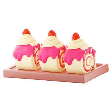 Free Strawberry Swiss Roll  3D Icon