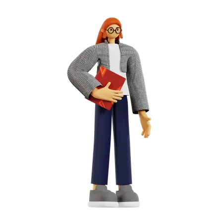 Free Teacher holding book  3D Illustration