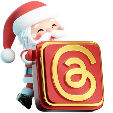 Free Threads Features Santa Holding The Threads Logo In A Stylish 3 D Scenario Knitting Together Festive Connections And Fashionable Moments 3D Icon