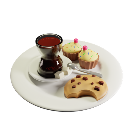 Free Turkish Tea Glass And Cookies  3D Icon
