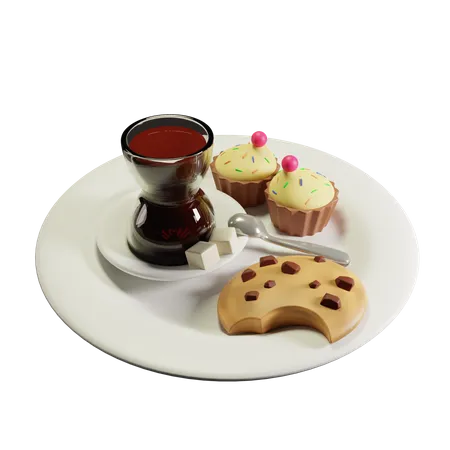Free Tea Time With Cookies Bowl For Cafe Concept 3D Icon