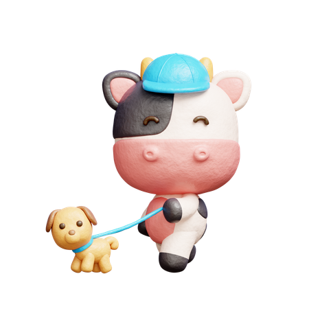 Free Vaca fofa andando com cachorro  3D Icon