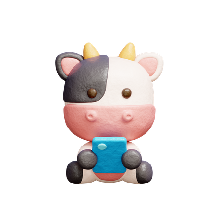 Free Vaca fofa assistindo no smartphone  3D Icon