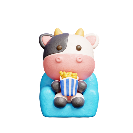 Free Vaca fofa assistindo um filme  3D Icon