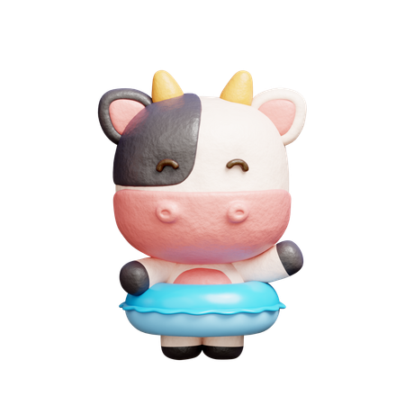 Free Vaca fofa com anéis de natação de borracha  3D Icon