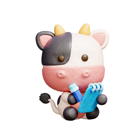 Free Vaca fofa escrevendo um diário  3D Icon