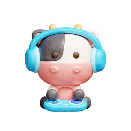 Free Vaca fofa jogando video game  3D Icon