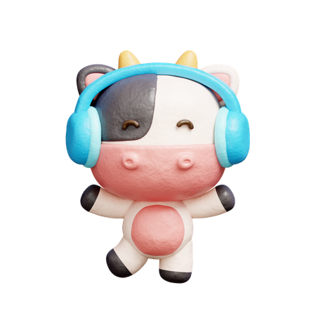 Free Vaca fofa ouvindo música com fones de ouvido  3D Icon