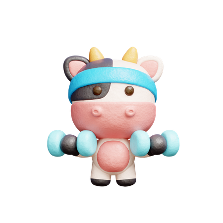 Free Vaca fofa se exercitando com halteres  3D Icon