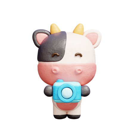 Free Vaca fofa segurando câmera  3D Icon