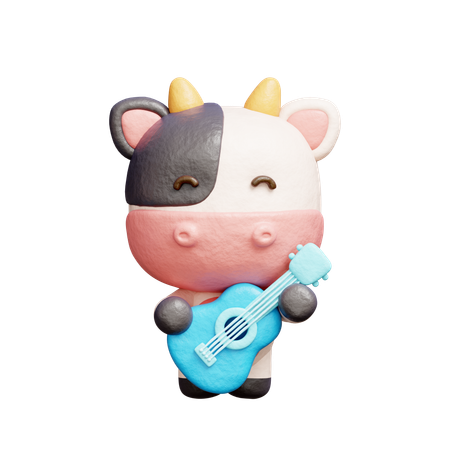 Free Vaca fofa tocando violão  3D Icon