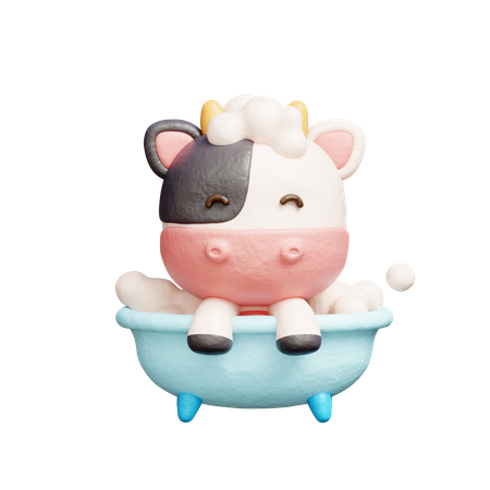 Free Vaca fofa tomando banho no chuveiro banheira  3D Icon