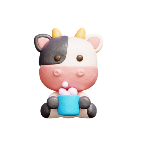Free Vaca fofa tomando café  3D Icon