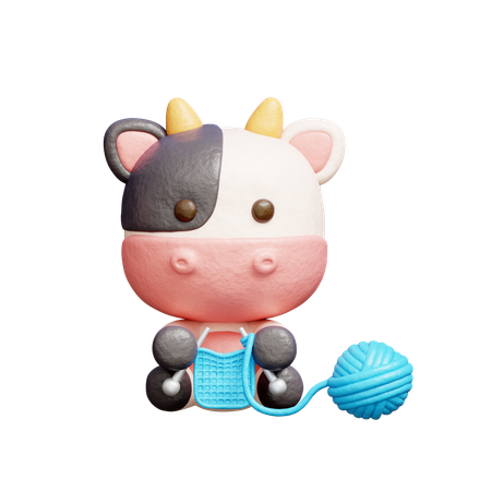 Free Vaca fofa tricotando  3D Icon