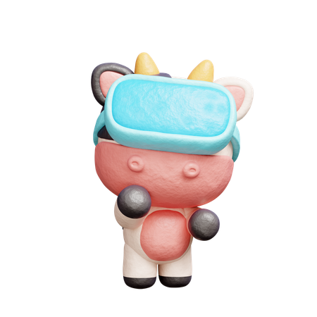 Free Vaca fofa usando fone de ouvido de realidade virtual  3D Icon
