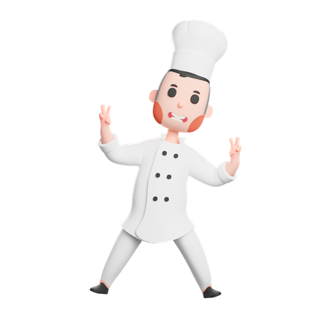 Free Young chef showing the victory gesture  3D Icon