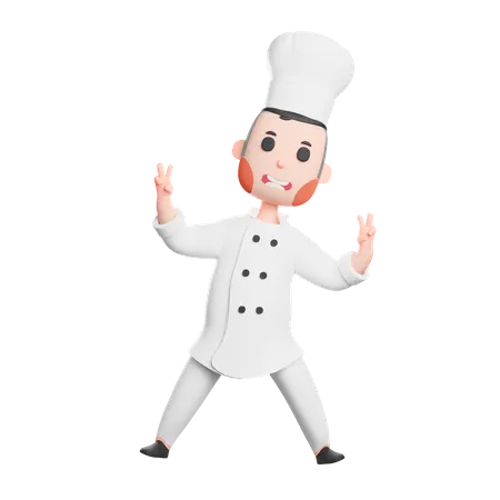 Free Young chef showing the victory gesture  3D Illustration
