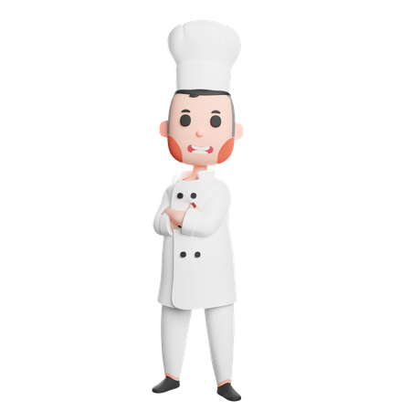 Free Young chef standing folded arms  3D Illustration