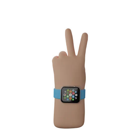Hand with smart band showing Peace sign 3D Illustration