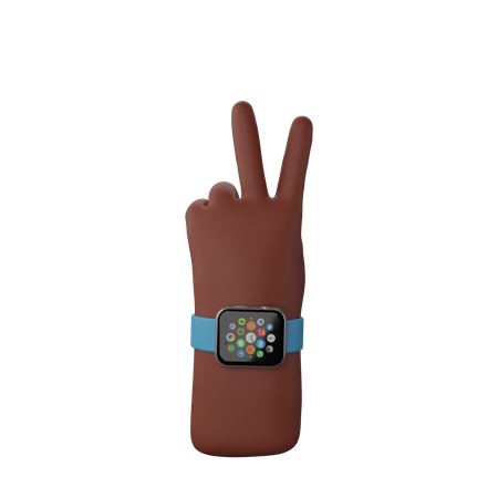 Hand with smart band showing victory sign 3D Illustration