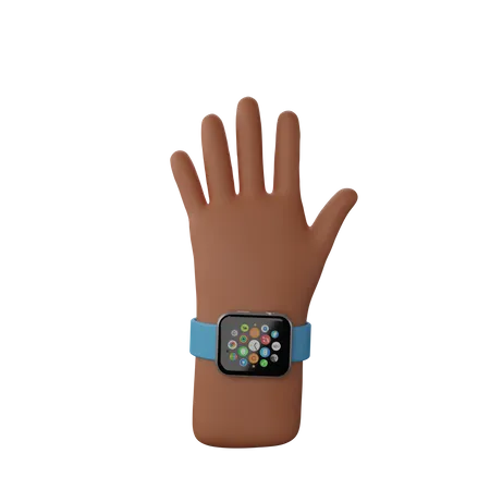 Hand with smart watch showing Stop gesture 3D Illustration