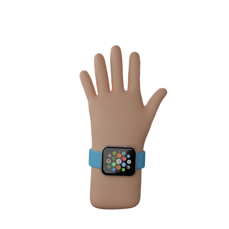 Hand with smart watch showing Stop sign 3D Illustration