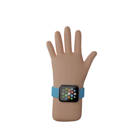 Hand with smart watch showing Stop sign 3D Illustration