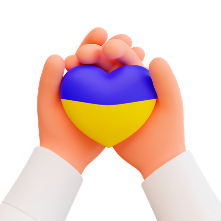 Hands holding a heart in the colors of the flag of ukraine 3D Icon