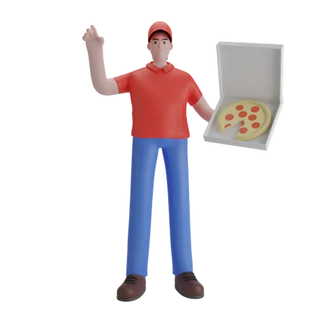Male pizza delivery guy 3D Illustration