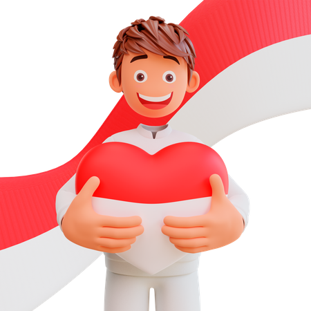 Man holding heart balloon 3D Illustration