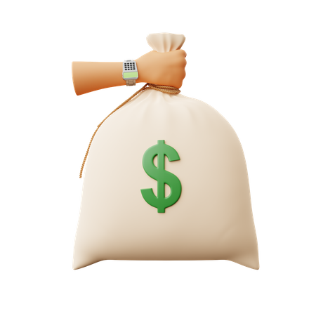Bag Of Money With Bundles Of Money Background, 3d Illustration