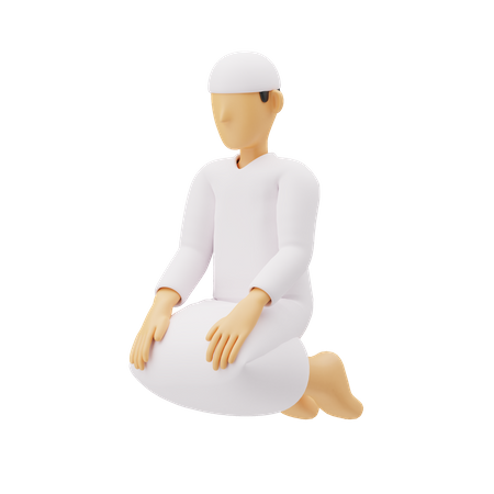 Muslim men praying in tashahhud posture 3D Illustration