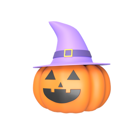 Pumpkin with witch hat 3D Illustration