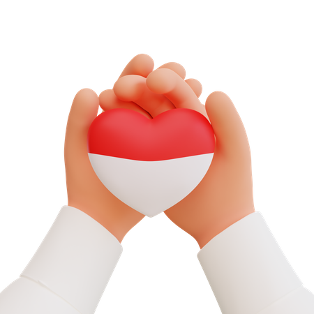 Hands holding a heart in the colors the flag of Indonesian 3D Illustration